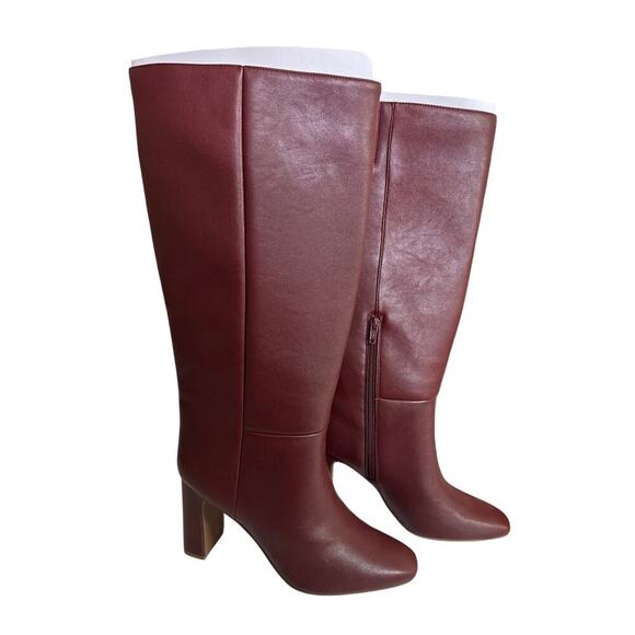 A New Day Womens Livia Tall Burgundy Knee High Boots 9.5 Block Heel Faux Leather - Picture 2 of 7